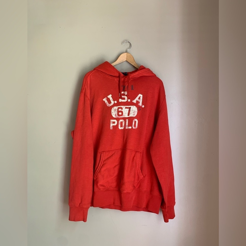 Polo Ralph Lauren America USA Hooded Fleece Sweatshirt Red Men XL graphic hoodie